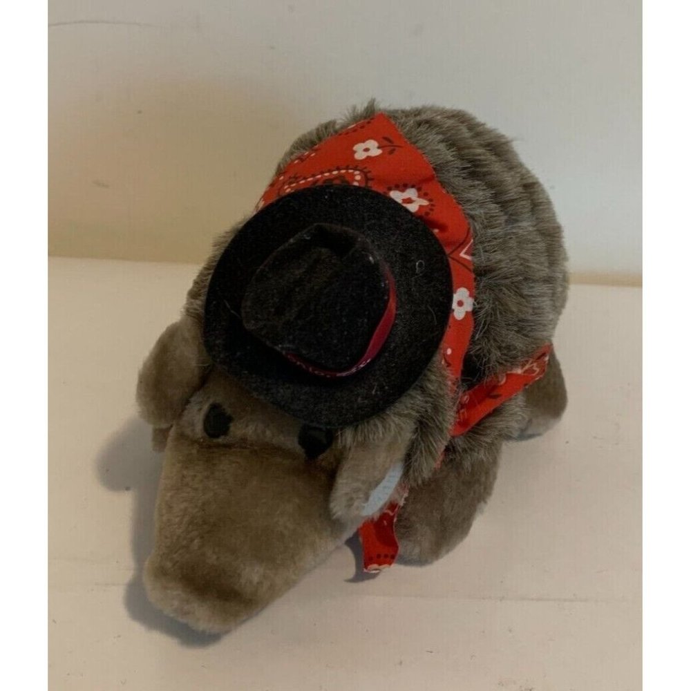 CE Armadillo Plush San Antonio TX Black Hat Red Scarf Stuffed Animal 13"Long